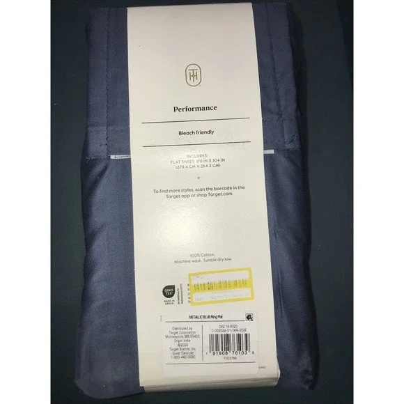 Threshold KING 400 Thread Count Performance Flat Sheet Metallic Blue NEW - Picture 2 of 3